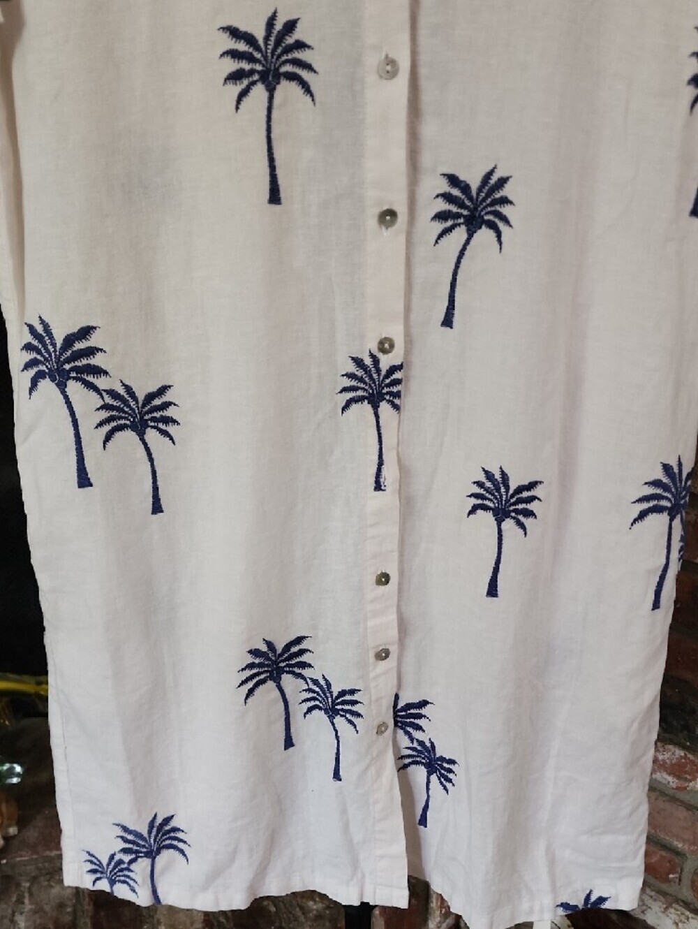 Calypso St. Barth Palm Tree Linen Blend Shirt Dress Coastal Resort - Picture 3 of 11